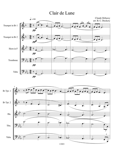 Clair de Lune for Brass Quintet (arr. B. C. Dockery)