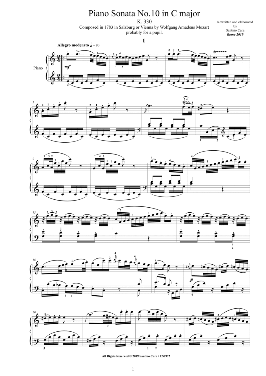 Mozart - Piano Sonata No.10 in C major K 330 - Complete score (arr. Santino Cara)