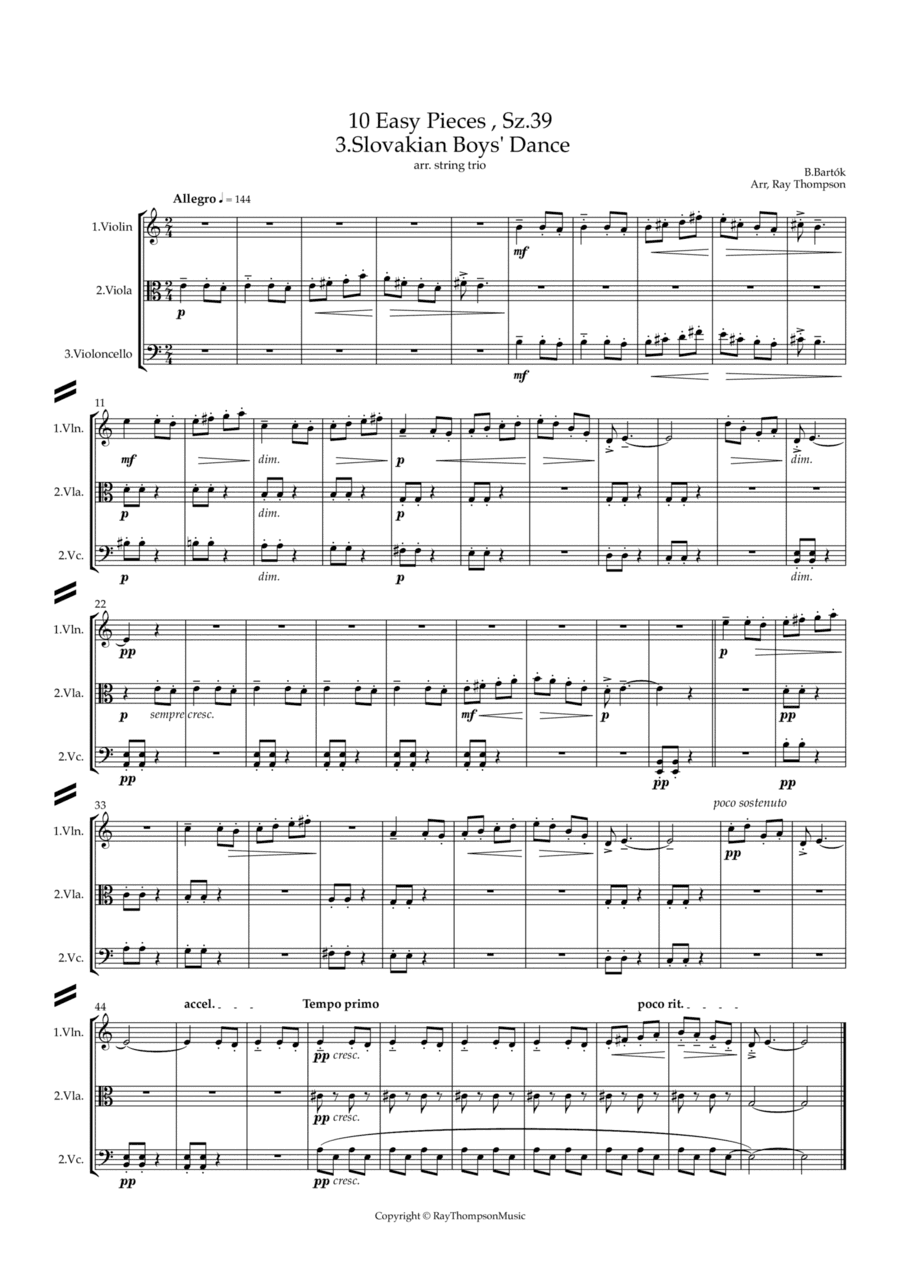 Bartók: 10 Easy Pieces , Sz.39 3.Slovakian Boys' Dance - string trio (arr. Ray Thompson)