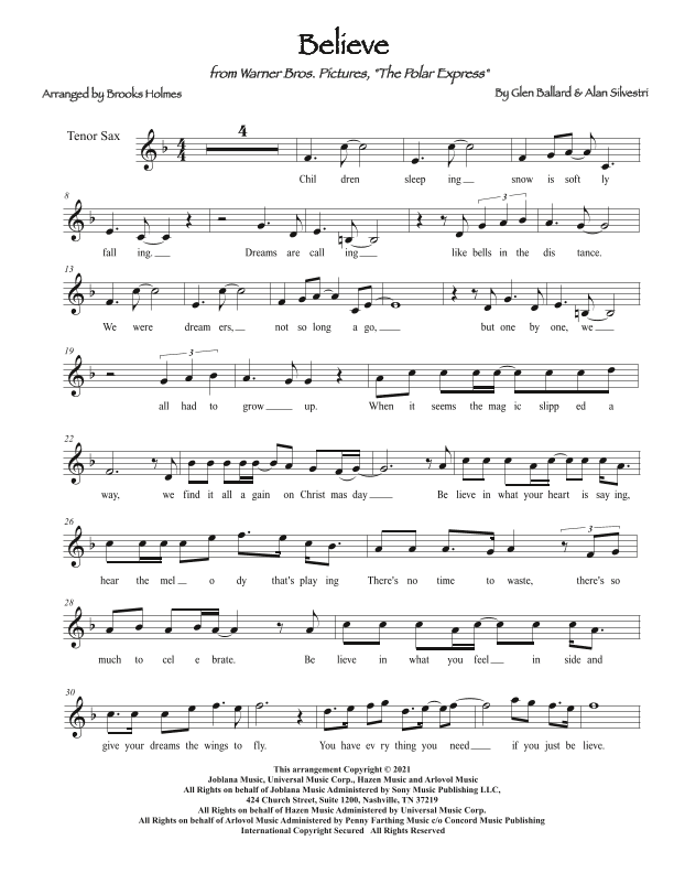 Believe (arr. Brooks Holmes)