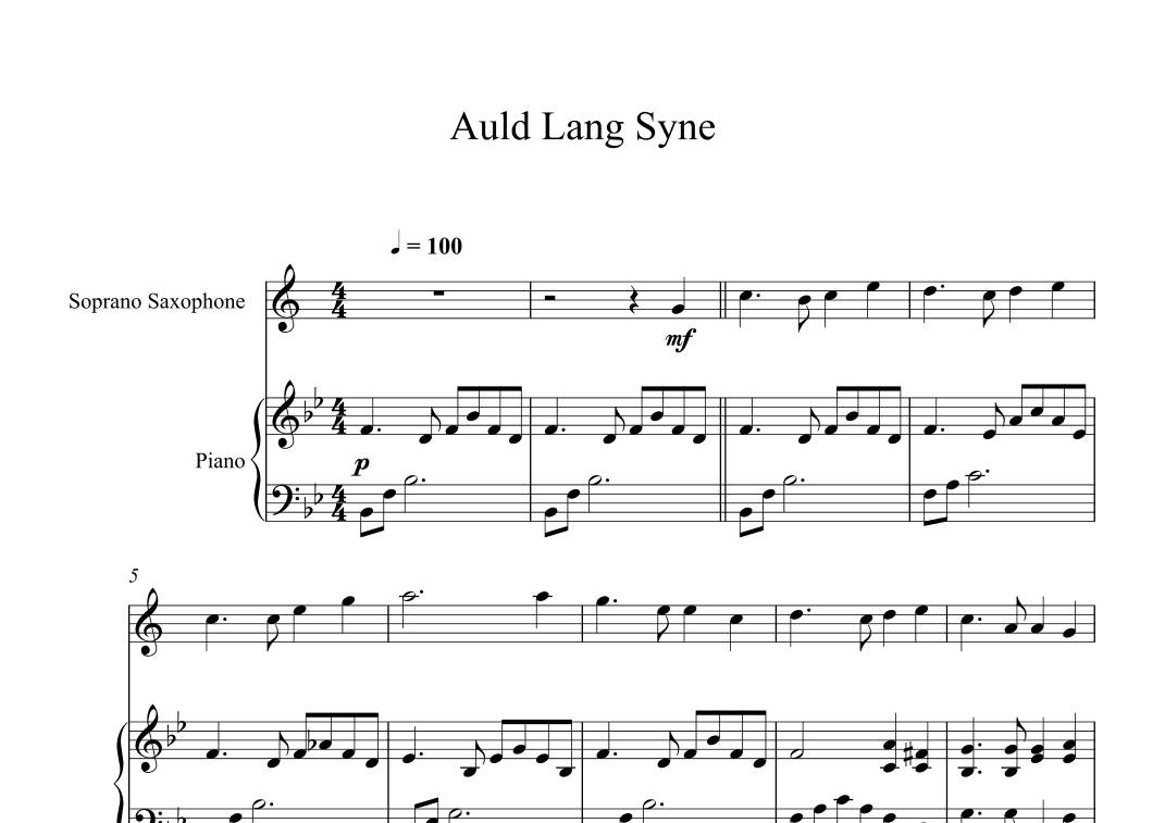 Auld Lang Syne (Soprano Sax + Piano) (arr. Digital Book Music)