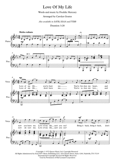 Love Of My Life (arr. Carolyn Goates)