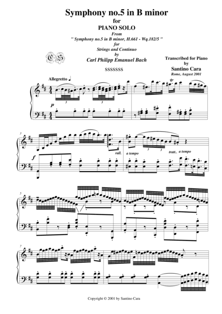 Bach C.P.E. Symphony No.5 in B minor  - Piano version (arr. Santino Cara)