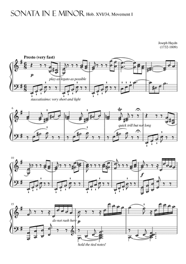 Sonata in E minor, Hob. XVI/34, First Movement by Haydn ~ Diploma Level with note names & performanc (arr. Published Harmony Valarie)