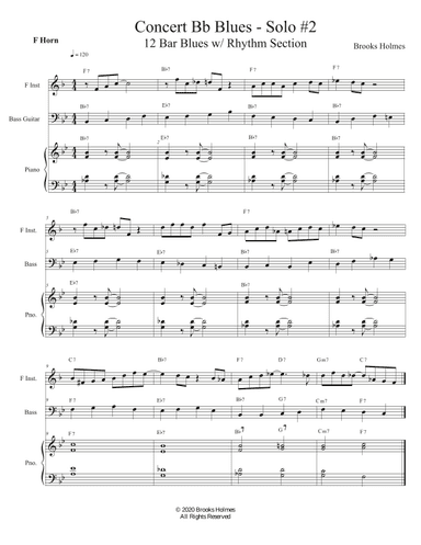 Concert Bb Blues Solo #2 - 12 Bar Blues w/ Rhythm Section - F Horn