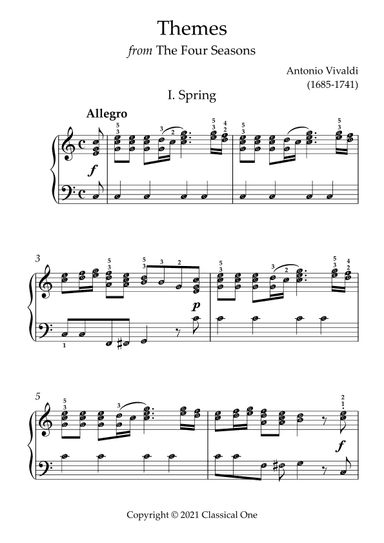 Vivaldi - Themes from The Four Seasons(With Note name) (arr. MPS)