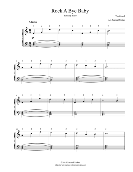 Rock A Bye Baby - for easy piano (arr. Samuel Stokes)