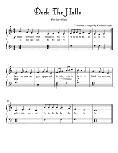 Deck the Halls for Easy Piano (arr. Kimberly Steele)