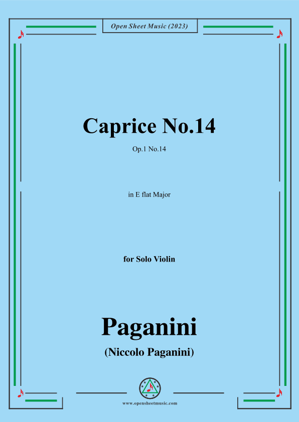 Paganini-Caprice No.14,Op.1 No.14,in E flat Major,for Solo Violin (arr. OSM Press)
