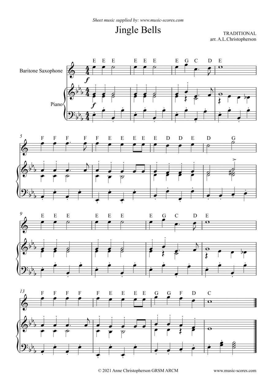 Jingle Bells - Very Easy Baritone Sax (arr. Anne L Christopherson GRSM ARCM)