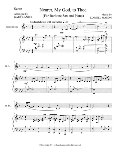 NEARER, MY GOD, TO THEE (Duet– Baritone Sax/Piano with Score and Instrument Part) (arr. Gary Lanier)