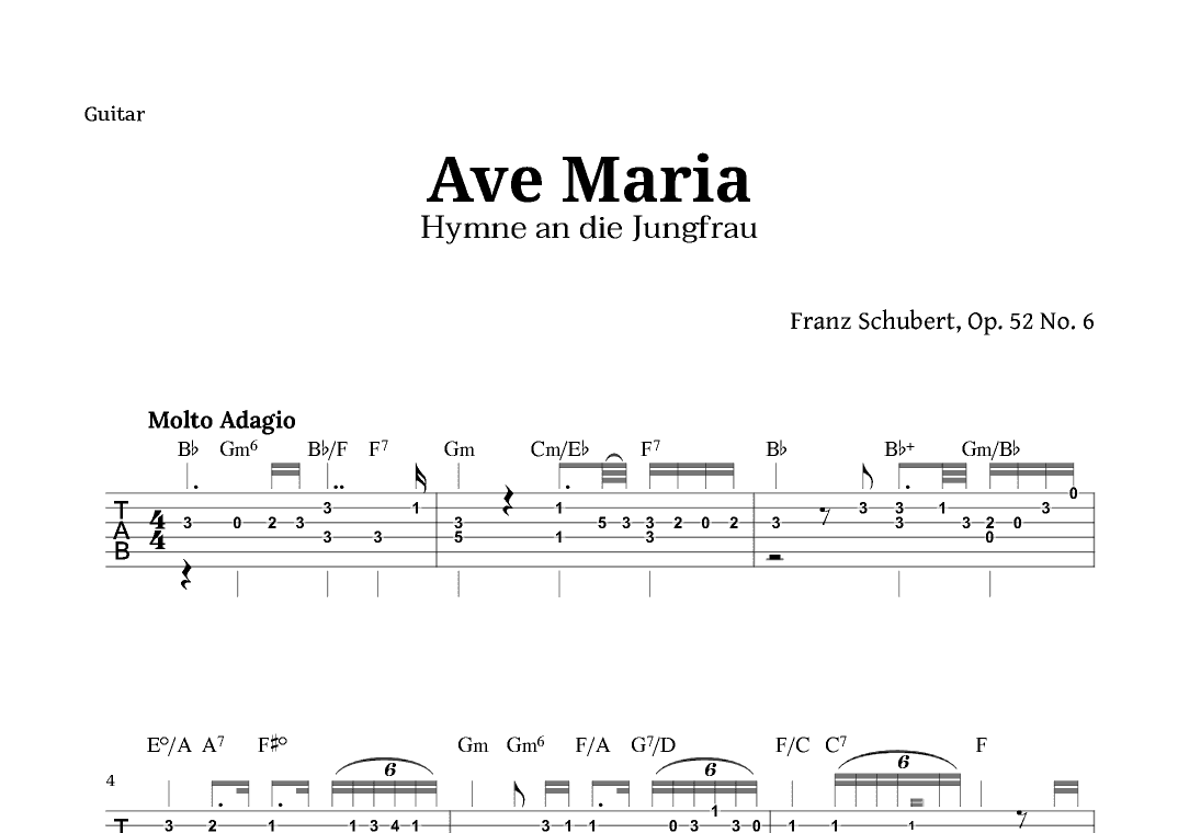 Ave Maria by Schubert for Guitar with Chords (arr. Langanho)