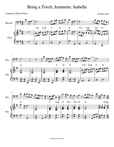 Bring a Torch, Jeannette, Isabella--bassoon solo (arr. Beka Wilson)