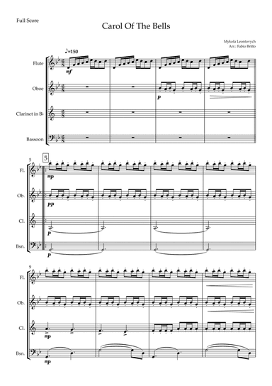 Carol Of The Bells (Mykola Leontovych) for Woodwind Quartet (arr. Fabio Britto)