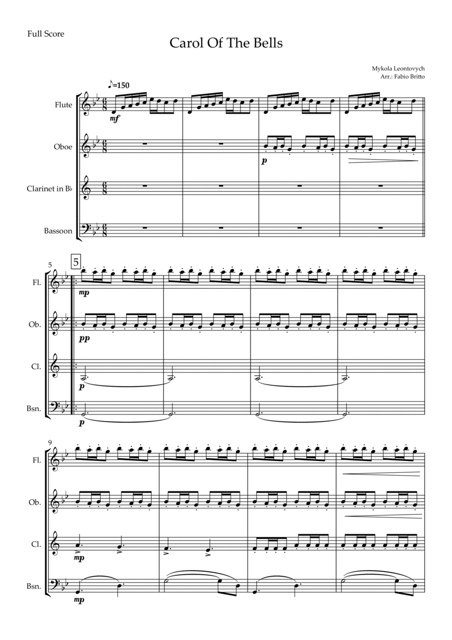 Carol Of The Bells (Mykola Leontovych) for Woodwind Quartet (arr. Fabio Britto)