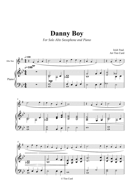 Danny Boy for Solo Alto Saxophone and Piano (arr. Tim Curd)
