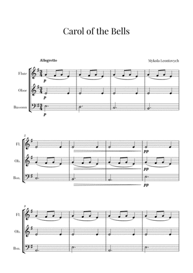 Carol of the Bells for Flute, Oboe and Bassoon (Woodwind Trio) (arr. Cadenza Editions)