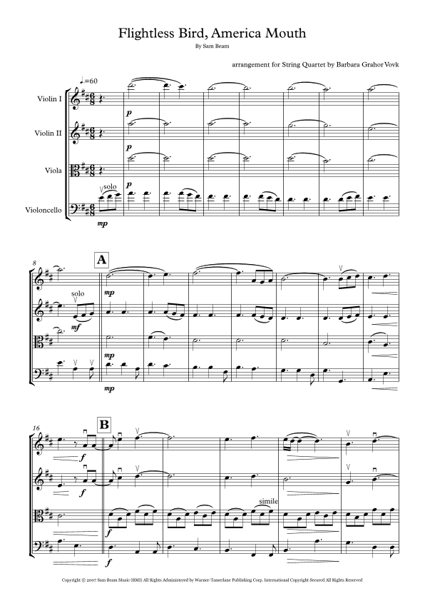 Flightless Bird, American Mouth (arr. Barbara Grahor Vovk)