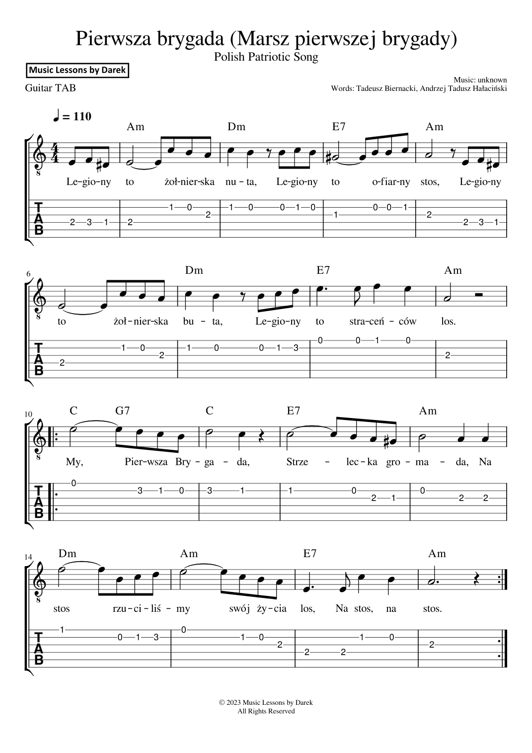 Pierwsza brygada (Marsz pierwszej brygady) / We Are the First Brigade [GUITAR TAB] (arr. Darek)