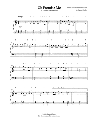 Oh Promise Me - for early-intermediate piano (arr. Samuel Stokes)