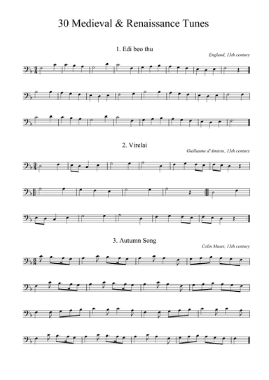 30 Medieval and Renaissance Dance Tunes (bass cleef+guitar chords) (arr. K. Krantz)