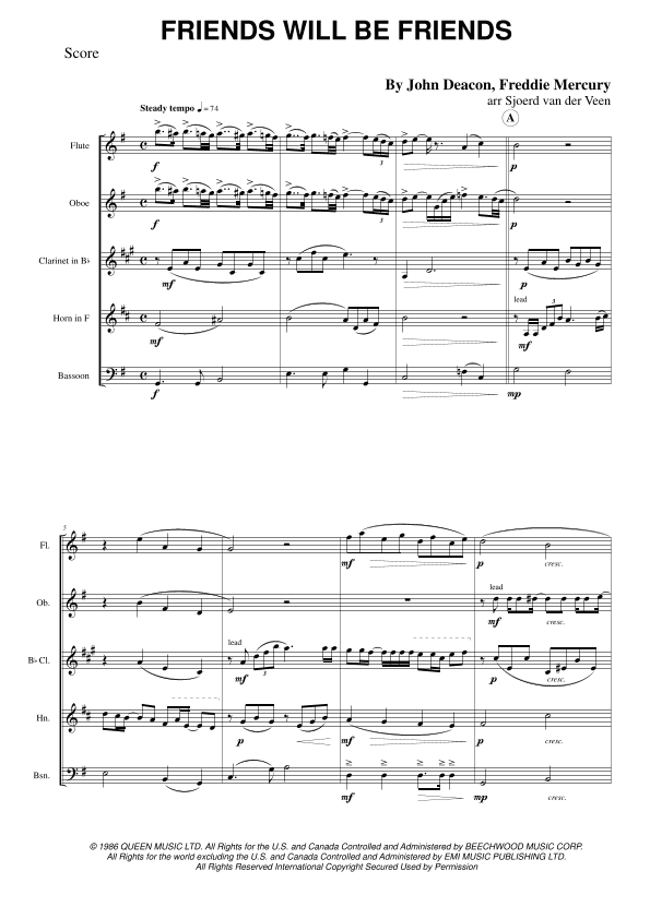 Friends Will Be Friends (arr. Sjoerd van der Veen)