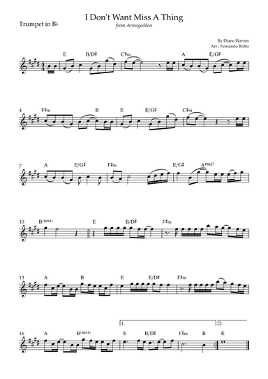 I Don't Want To Miss A Thing (arr. Fernando Britto)