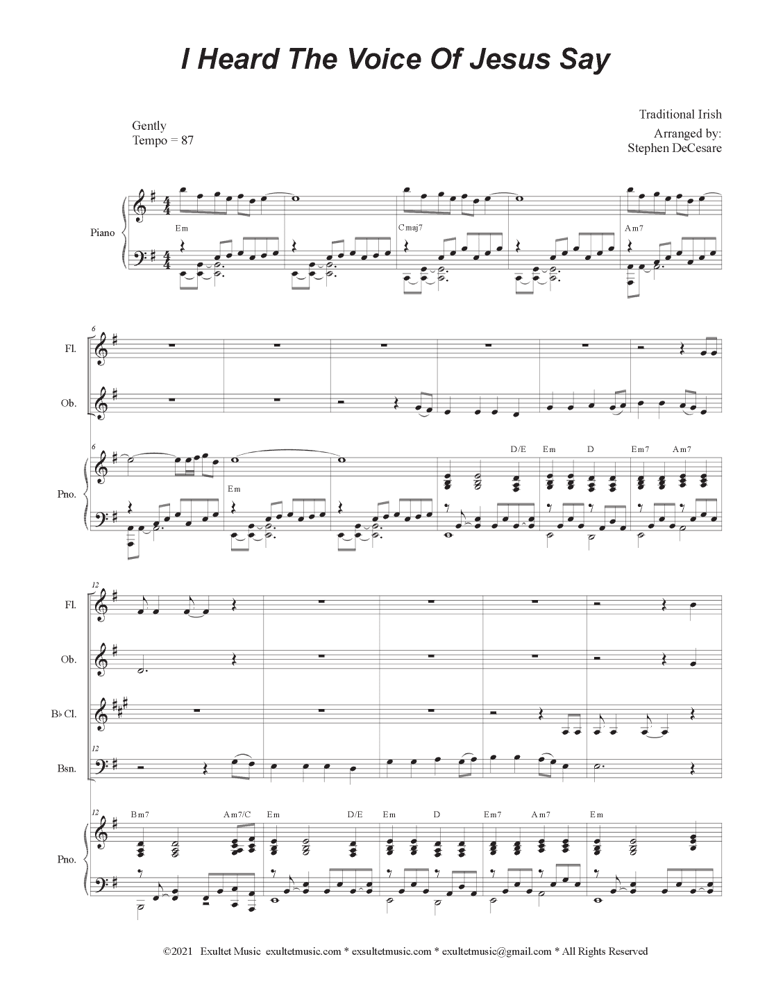 I Heard The Voice Of Jesus Say (Woodwind Quartet and Piano) (arr. Stephen DeCesare)