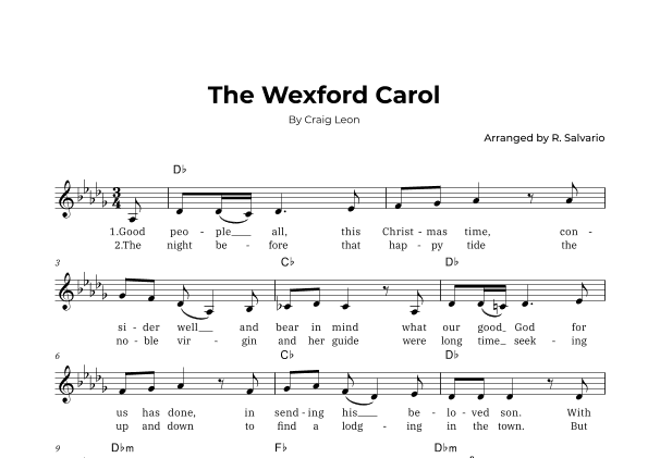 The Wexford Carol (Key of D-Flat Major) (arr. R. Salvario)