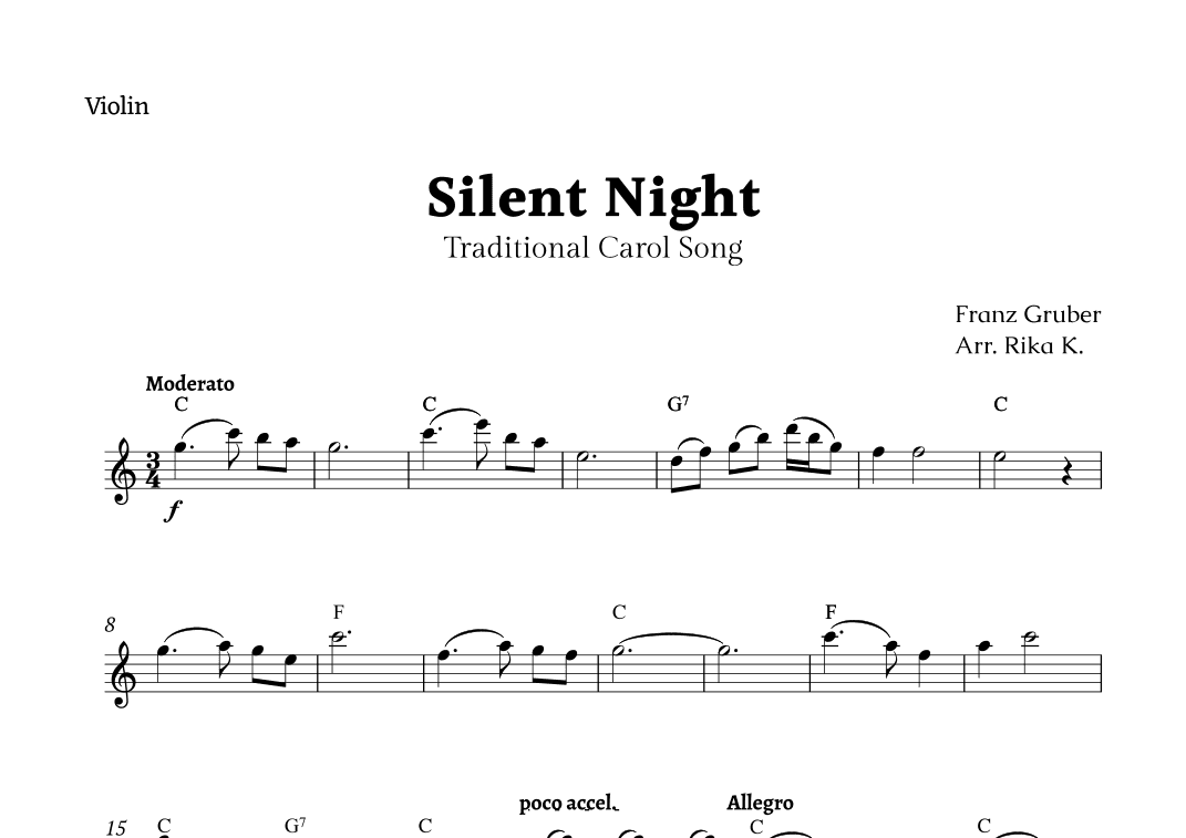 Silent Night for Violin Solo (arr. Rika K.)