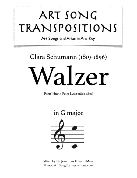 SCHUMANN: Walzer (transposed to G major) (arr. ArtSongTranspositions.com)