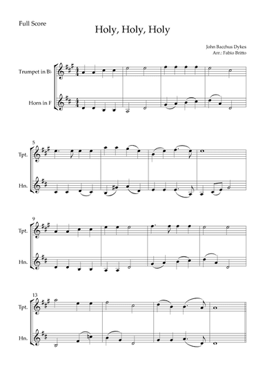 Holy, Holy, Holy (Traditional Christian Song) for Trumpet in Bb & Horn in F Duo (arr. Fabio Britto)