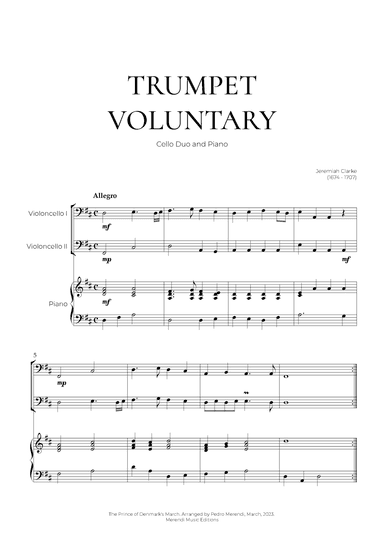 Trumpet Voluntary (Cello Duo and Piano) - Jeremiah Clarke (arr. Pedro Merendi)