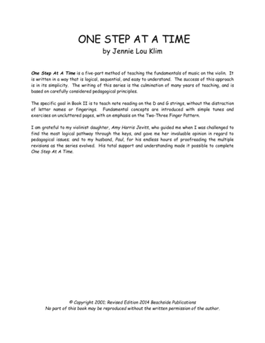One Step At A Time, Book II for violin