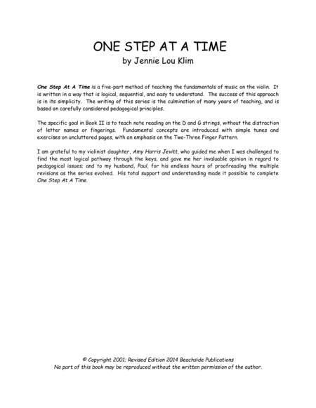 One Step At A Time, Book II for violin