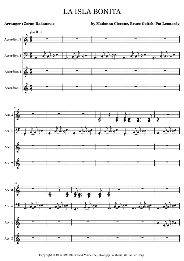 La Isla Bonita (arr. Zoran Radanovic)