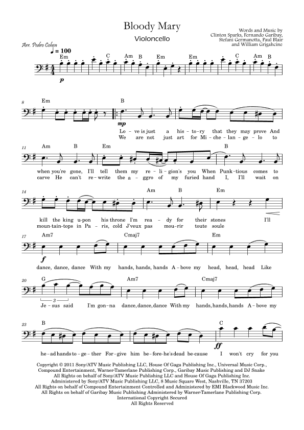 Bloody Mary (arr. Pedro Cohen)