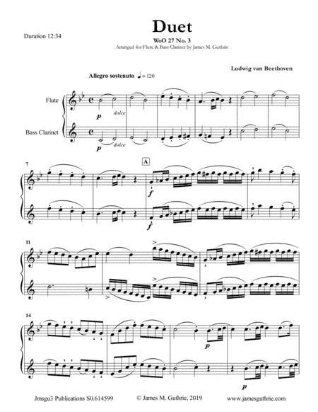 Beethoven: Duet WoO 27 No. 3 for Flute & Bass Clarinet (arr. James M. Guthrie, ASCAP)