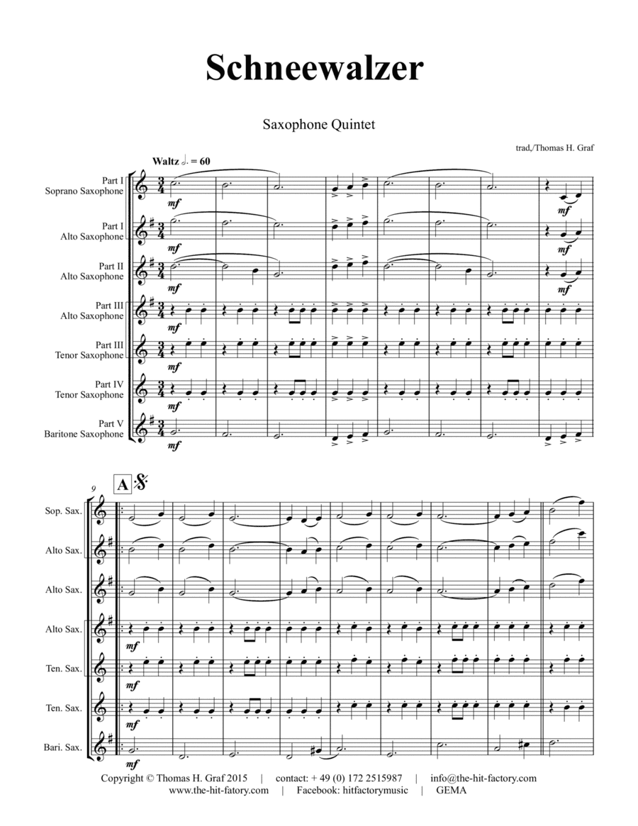 Schneewalzer - Oktoberfest - Saxophone Quintet (arr. Thomas Graf)