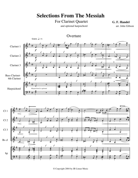 Handel's Messiah Selections for Clarinet Quartet (arr. John Gibson)