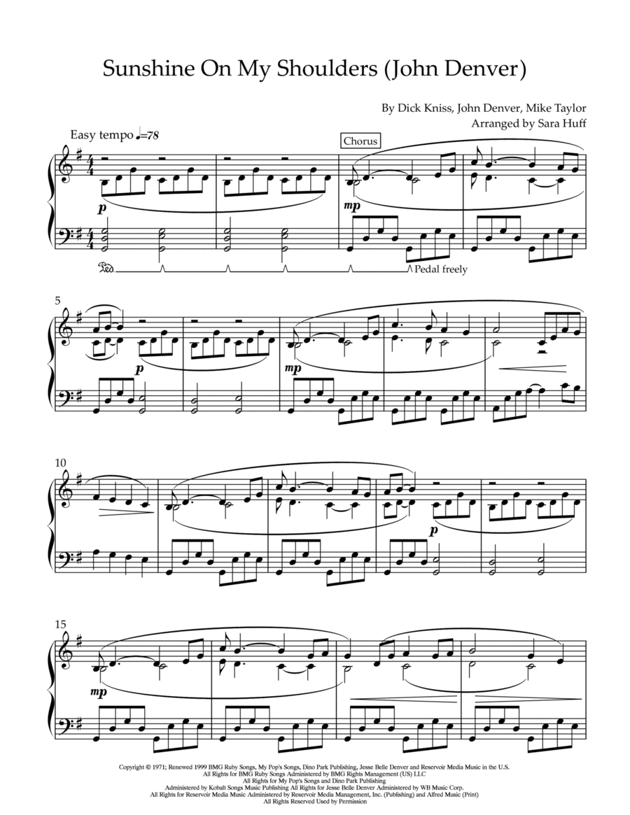 Sunshine On My Shoulders (arr. Sara Huff)