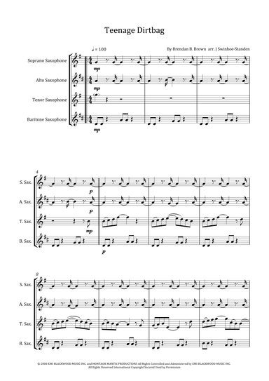 Teenage Dirtbag (arr. J Swinhoe-Standen)