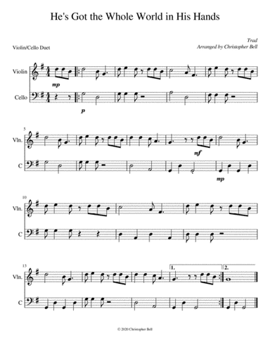 He's Got the Whole World in His Hands - Violin/Cello Duet (arr. Christopher Bell)