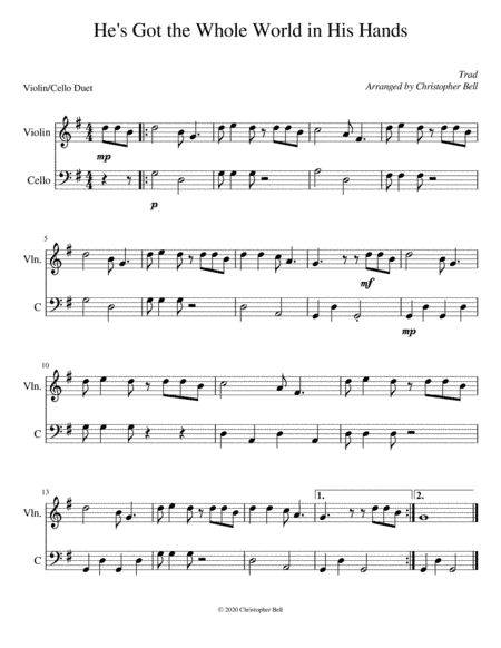 He's Got the Whole World in His Hands - Violin/Cello Duet (arr. Christopher Bell)