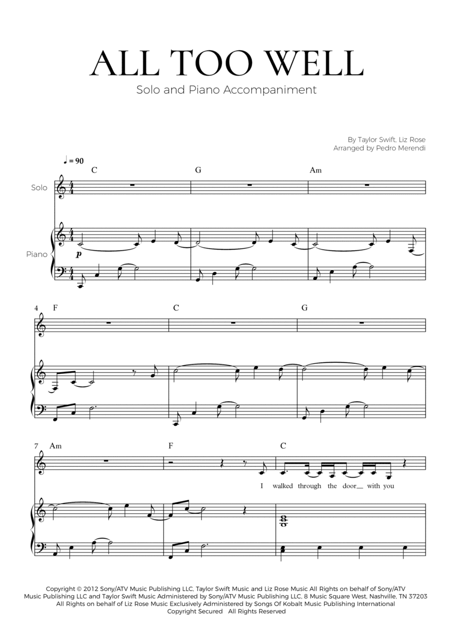 All Too Well (arr. Pedro Merendi)