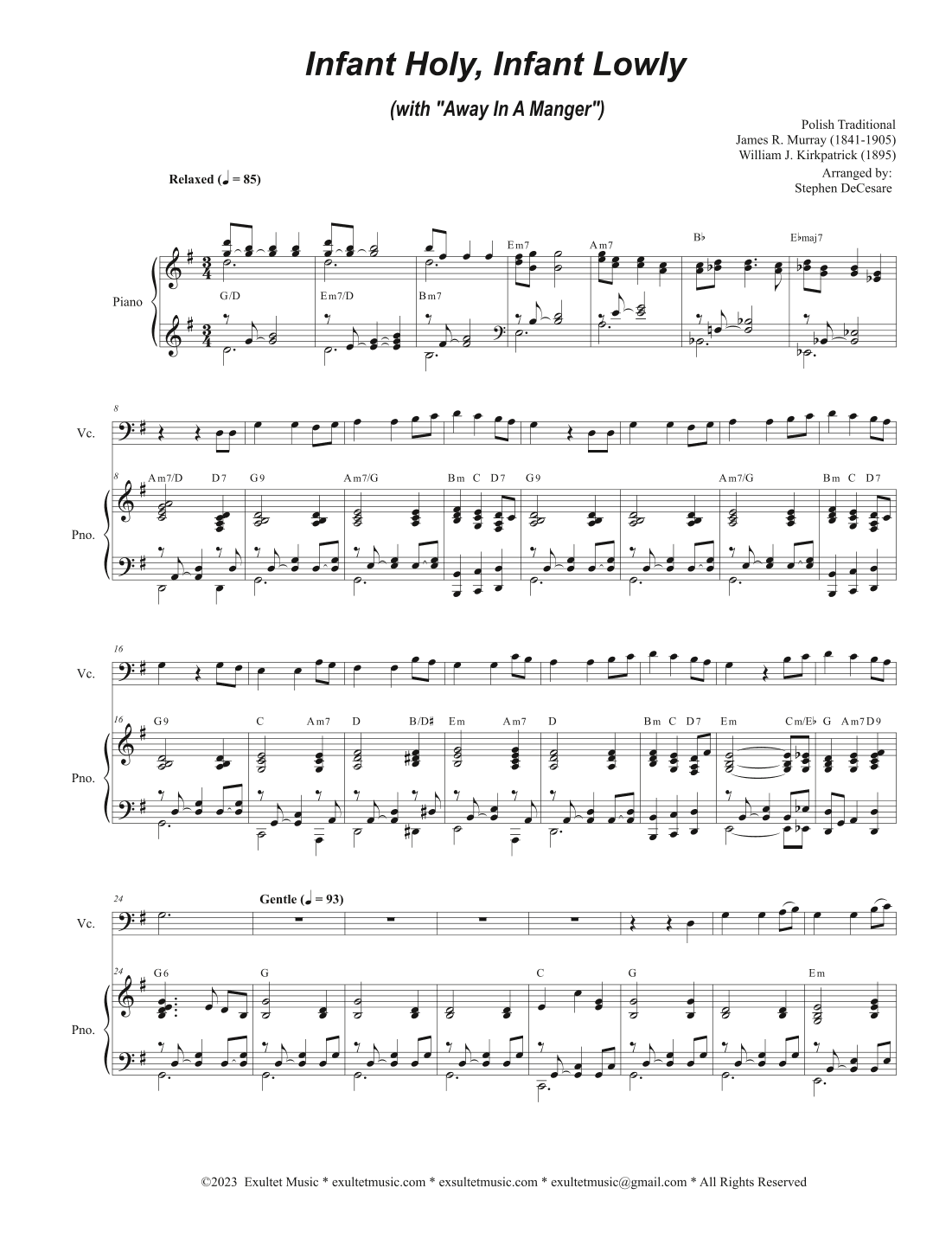 Infant Holy, Infant Lowly (with "Away In A Manger") (Cello solo) (arr. Stephen DeCesare)