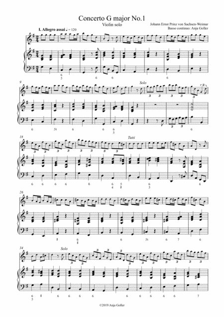 Sachsen-Weimar: Violin Concerto G major No.1 - basso continuo arrangement by Anja Goller (arr. Anja Goller)