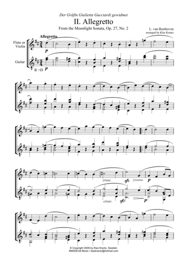 Allegretto (Moonlight Sonata) (D major) for violin or flute and guitar (arr. K. Krantz)
