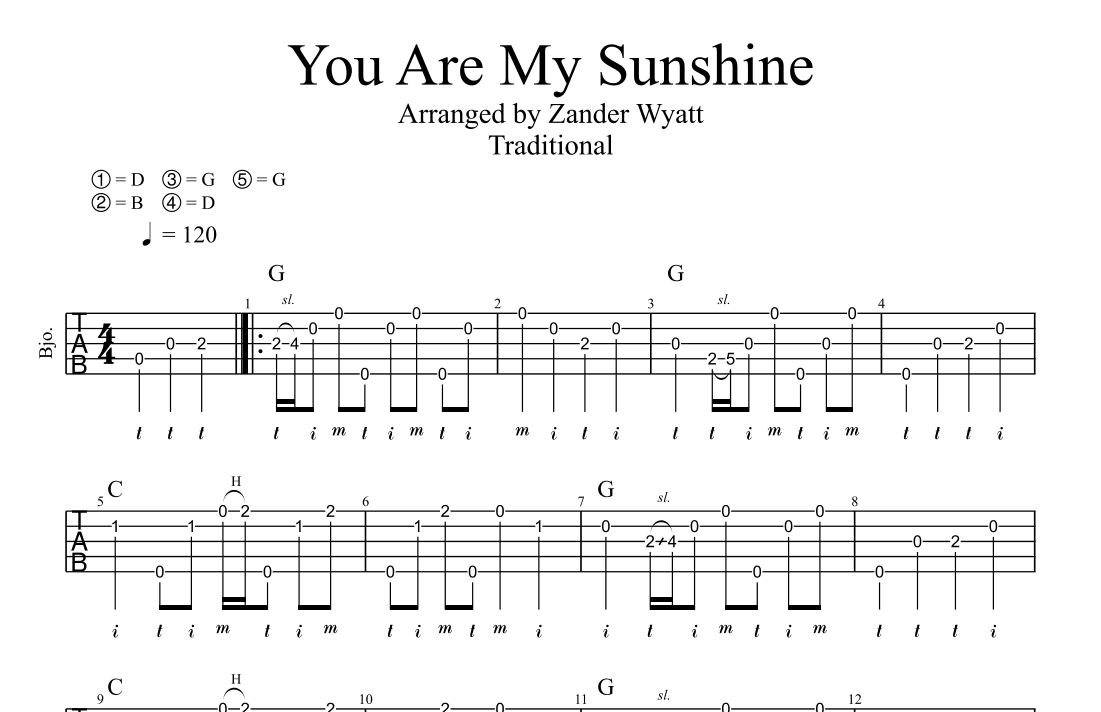 You Are My Sunshine Solo Banjo (arr. Zander Wyatt)