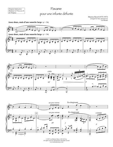 Ravel - Pavane pour une infante défunte, flute and piano (arr. Len Rhodes)